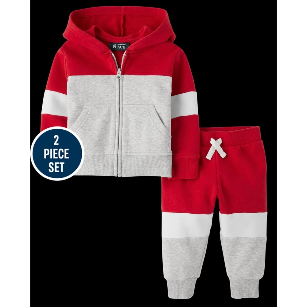 NWT The Children's Place Boys Colorblock Premium Fleece 2-Piece Set Size 9-12 Mo